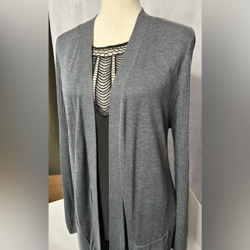 INC International Concepts Gray Ribbed Duster Cardigan Large - Picture 3 of 12